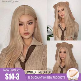 Synthetic Wigs Light Pure Blonde Synthetic Wigs for Women Long Straight Natural Hair Daily Use Party Cosplay Wig Middle Part Heat Resistant Q240115