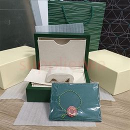 Rol luxury High quality Green Watch box Cases Paper bags certificate Original Boxes for Wooden woman mens Watches Gift bags Access288h