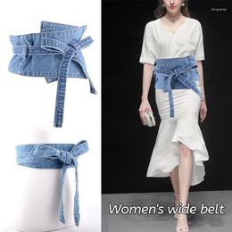 Belts Women's Denim Belt Waist Width Wide Bow Dress Gothic Double Loop Patch Tied Detachable