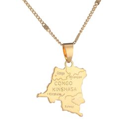 Fashion Democratic Republic of The Congo National Map Chain Jewelry Gold Color DRC Kinshasa Pendant Necklace256I