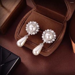 Dangle Earrings 2024 -Selling Zircon Sun Flower Pearl Water Drop Long Trim Face Shape