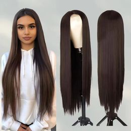LO wig synthetic front lace hair cover 28 inches long straight hair black brown daily wear party fashion black straight long240115