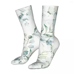 Men's Socks Watercolour Floral Green Leaves Funny Happy Romantic Flowers Pattern Spring Summer Autumn Winter Gift