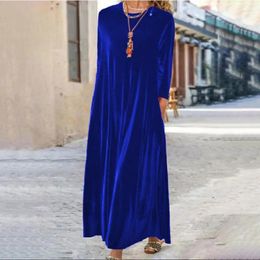 Casual Dresses Women's Fashion Solid Colour Loose Velvet Dress Spring Autumn Long Sleeve Round Neck Pullover