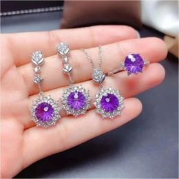 Necklaces Lab Amethyst Cz Jewelry Set Sterling Sier Party Wedding Rings Earrings Necklace for Women Gemstones Jewelry