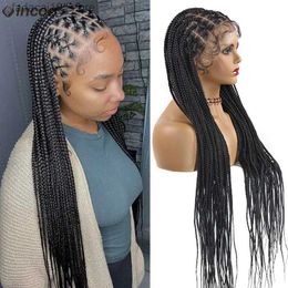 Synthetic Wigs 36 Full Lace Braided wigs Lace Front Wig Long Criss Cross Knotless Box Braids Wig Ombre Synthetic Braided Wigs for Black Women Q240115