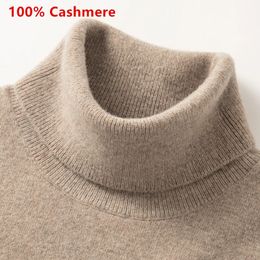 100% Cashmere Wool Mens Turtleneck Knit Sweater Autumn Winter High Collar Warm Jumper Men Turtle Neck Knitted Pullover 240115