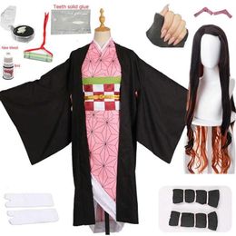 adult and kids New Anime Demon Slayer Kimetsu no Yaiba Cosplay Kamado Nezuko Woman Japanese Kimono Cosplay Costume Y0903295h