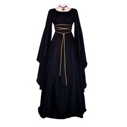 Mediaeval Women's Solid Vintage Victorian Gothic Dress Renaissance Maiden Dresses Retro Long Gown Cosplay Costume For Hallowee2813