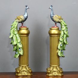 Decorative Figurines Peacock Resin Ornaments Chinese Crafts Living Room Tv Cabinet El Wine Entrance Decoration Roman Column