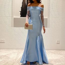 Blue Modern Sky Mermaid Prom Dresses Sleeveless Strapless Crystal Beaded Party Dress Plus Size Robe Mariage 2024 YD