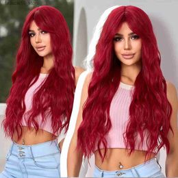 Synthetic Wigs oneNonly Long Red Wig with Bangs Wave Synthetic Wigs for Women Halloween Party Cosplay Natural Heat Resistant Hair Q240115