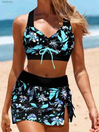 Swim Wear VigoBreviya 2024 Print Tied Push Up Bikini Set Skirt Straps Swimwear For Women Backless 2 Piece Beach Swimsuit Bathing SuitL240115
