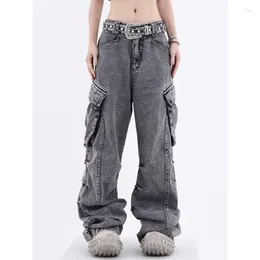 Women's Jeans 2024 Women Pants American Retro Washed Distressed Design With Pockets Men's Stacked Wide Leg Straight Couple