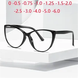 Sunglasses Big Frame Anti Blue Rays Cat Eye Nearsighted Glasses For Women TR90 Spring Leg Prescription Eyeglasses 0 -0.5 -0.75 To -6.0