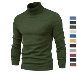 Winter Turtleneck Thick Mens Sweaters Casual Turtle Neck Solid Colour Quality Warm Slim Pullover Knitted 240115