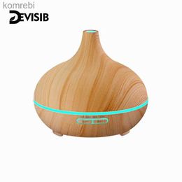 Humidifiers DEVISIB 300ml Aroma Essential Oil Diffuser Wood Grain Ultrasonic Cool Mist Humidifier 7 Colour LED Light for Office Home BedroomL240115