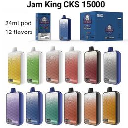 Jam King CKS vape vapers 15000 Puffs 12 Flavours 24ml E-Liquid Disposable E Cigarette Screen Display 2% 3% 5% Crystal Vape Mesh Coil Rechargeable Vaper 650mAh Battery