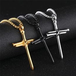 Mens Nail Cross Pendant Necklaces Fashion Stainless Steel Link Chain Necklace Black Rose Gold Silver Punk Style Hip Hop Jewellery fo239g