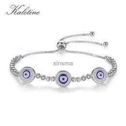 Chain KALETINE Women Evil Eye Lucky Hamsa Bracelet Genuine 925 Sterling Silver Men Luxury Round Blue Eyes CZ Crystal Tennis Bracelet YQ240115