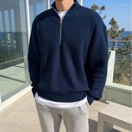 Men's Sweaters 2024 Spring And Autumn Men Fashion Loose Half-high Collar Zipper Pullover Knitted Sweater Jacket All-match Clothing E17