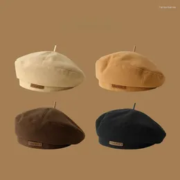 Berets Women Winter Hats Vintage French Elegant Beanie Solid Colour Cap Classic Cotton Artist Painter Hat Trendy Accessory