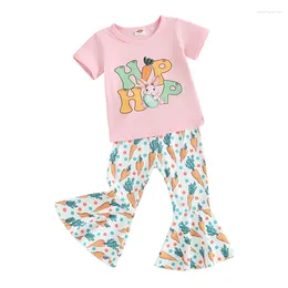 Clothing Sets Easter Outfits For Toddler Girls Short Sleeve T Shirt Cartoon Bell Bottoms Set Baby Girl Summer Clothes