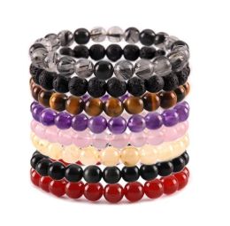 JLN Beaded Stone Bracelets Quartz Amethyst Tiger Eye Lapis Good Fortune Gems Stretched Rope Bracelet For Men Women Jewellery LL