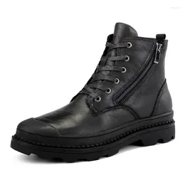 Boots Men Ankle Genuine Leather With Zipper Winter Plush Warm Work Shoes Without Steel Cap Big Size 47 48 Botas Hombre Cuero