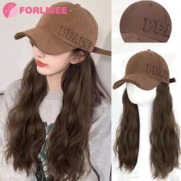 FORLISEE Wig Hat Women's Long Hair Fashion Lazy Wool Roll Edition Hat brim Enlarged Baseball Hat Full Head Cover240115