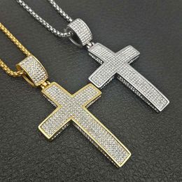 316L Stainless Steel Hip Hop Punk Jewlery Big Cross Cubic Zirconia Pendant Necklace Men Women Street Dance Rock Rapper Accessories243H