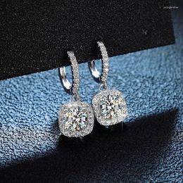 Dangle Earrings S925 Silver D Colour VVS Moissanite Drop For Women Sparking Square Princess Round Lab Diamond Wedding Earring Jewellery