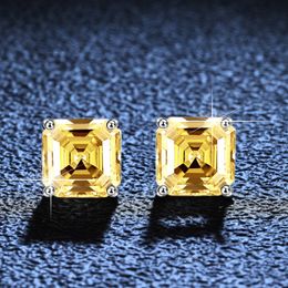 Allergic Free 925 Sterling Silver Diamond Earrings Pass Test 2.5CT Square Yellow Moissanite Diamond Earrings Studs for Men Women Gift