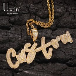 Uwin Name Necklace Brush Custom Letters Pendant Iced Out Letters Pendant Necklace Personalised Gift Drop CX2007252214
