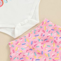 Clothing Sets 3Pcs Baby Girl Summer Clothes Set Letter Frills Sleeveless Rompers Candy Bar Print Shorts Headband Outfits