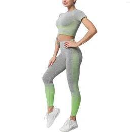 Women's Two Piece Pants Ladies Breathable Sports Yoga Suits Women Mixed Colour Sleeve Round Collar Knitted Tops High Waist Long Sets