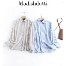 Women's Blouses Modishdutti High Quality Women 2024 Spring Fashion Long Sleeve Striped Blouse Tops Ladies Summer Casual Loose Shirts Female