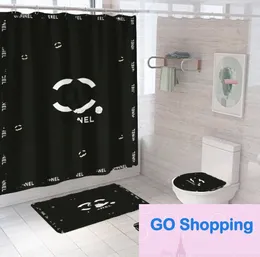 Top Cool Print Shower Curtains Sets High-grade Four-piece Must Set Bathroom Anti-peeping Non-slip Deodorant Bath Toilet Mats Wholesale