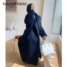 Designer Maxmaras Teddy Bear Coat Womens Cashmere Coats Wool Winter 2024 New m Family White Mid Length Alpaca Fur Silhouette f