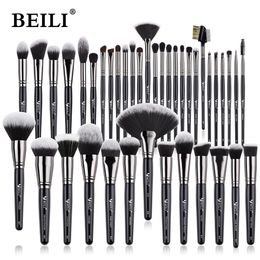 BEILI Luxury Black Professional Makeup Brush Set Big Powder Makeup Brushes Foundation Natural Blending pinceaux de maquillage 240115