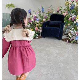 Girl Dresses Spanish Lace Embroidery A-Line Dress For Girls Vacation Big Petal Pan Collar Baby Long Sleeve Cotton Kids Clothes