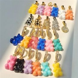 Pendant Necklaces Korea Colourful Resin Teddy Bear Pendent Zircon Crystal Pearl Chain For Women Lovers Jewellery Fashion Gift258r