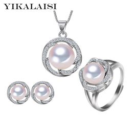 Necklaces Yikalaisi Sterling Sier Natural Freshwater Pearl Pendant Necklace Earrings Fashion Set Jewellery for Women 3 Colour