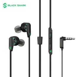 Earphones Black Shark 3.5mm Earphones 2 Wired Inear with Microphone Deep Bass Elbow Design for Game Antitangle Cable for Android Xiaomi