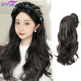 XIYUE Wig Women's Head Cover Fold hairstyle Rhinestone Hair Band Wig Fashion Half Head Cover Wig240115