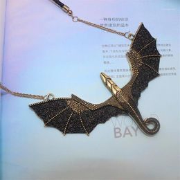 Punk Retro Gothic Jewellery Antique Black Gold Dragon Pendant Necklace Vintage Pterosaur Charm Necklace Women Man Gift Drop Ship1269r