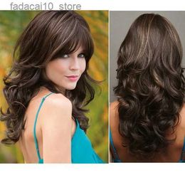 Synthetic Wigs SuQ Fashion Women Casual Wig Heat Resistant Synthetic Hair Brown Mixed Little Blonde Wig With Bangs Layered Long Wig Party Prom Q240115