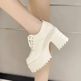 Dress Shoes 2024 Fashion High Heels Women Leather Platform Square Heel Lace Up Oxford Party Role Play Uniform