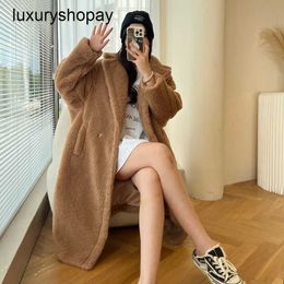 Designer Maxmaras Teddy Bear Coat Womens Cashmere Coats Wool Winter Netizen Ms Grain Sheep Camel Hair Silhouette Medium Length Fur c