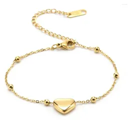 Charm Bracelets Simple Bead Chain Link Bracelet For Women Gold Color Stainless Steel Heart Female Jewelry Birthday Gift